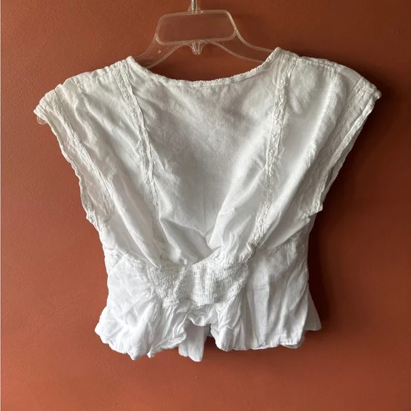 Free People White Lace-Trim Button Front Peplum Blouse - Picture 4 of 4